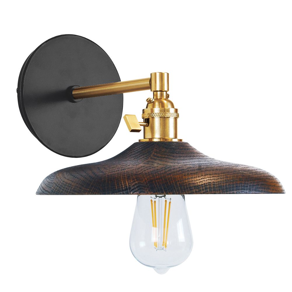 Montclair Lightworks SCM410-41-91 Uno 10" wall sconce, with wood shade,  Black with Brushed Brass hardware